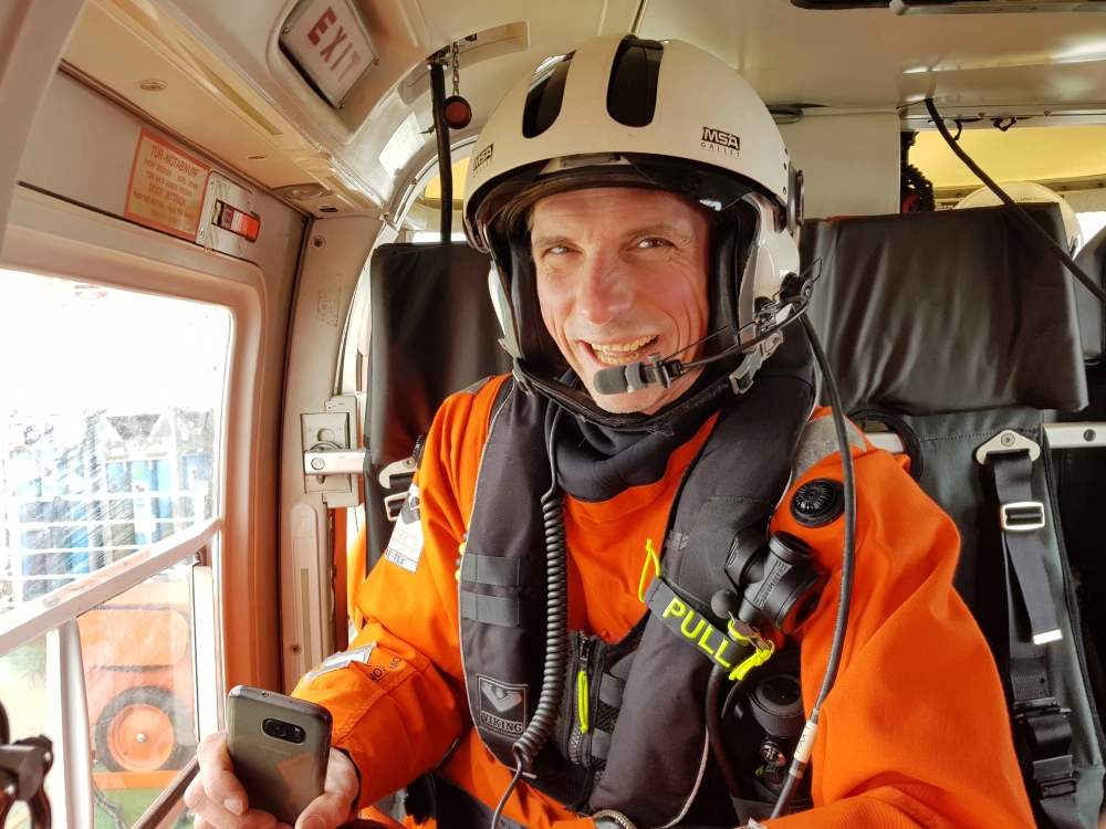 Boris Dorschel in a helicopter